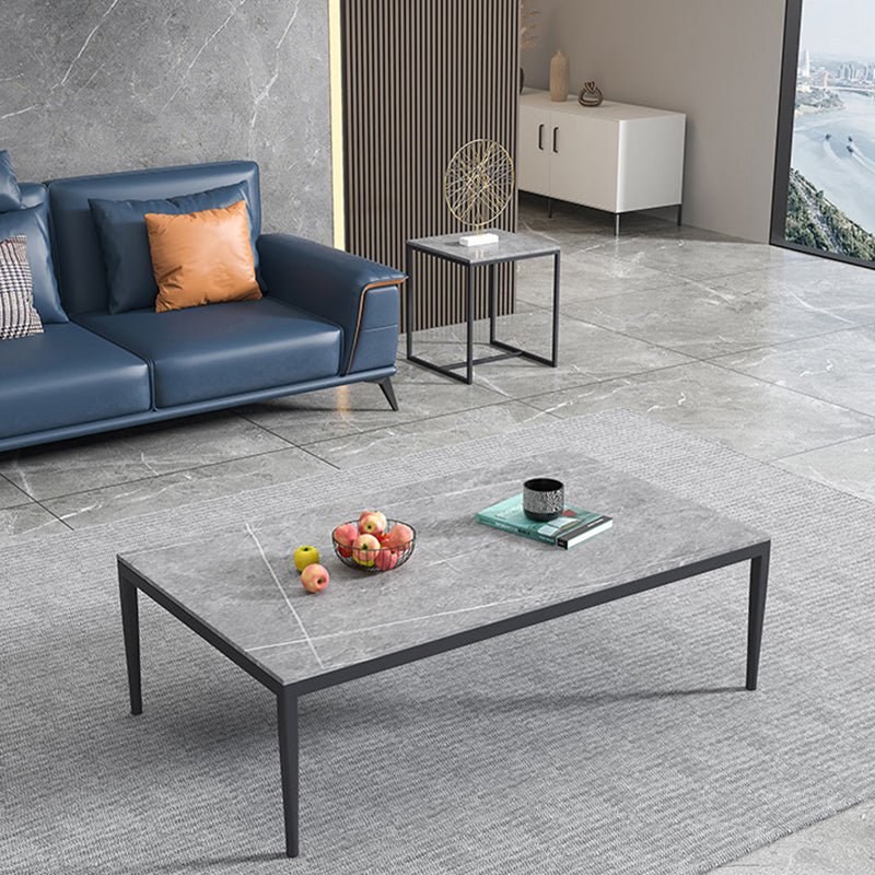 Glam Style White/black/grey Rock Slate Top Metal Base Coffee Table