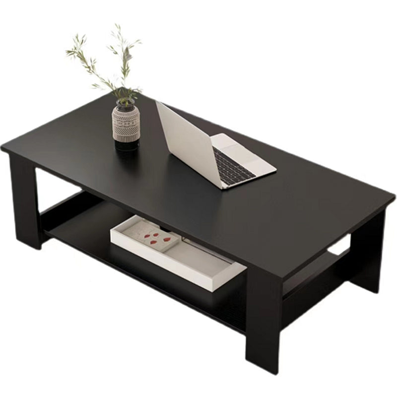 Rectangular Wooden 4 Legs Coffee Cocktail Table with Storage Shelf