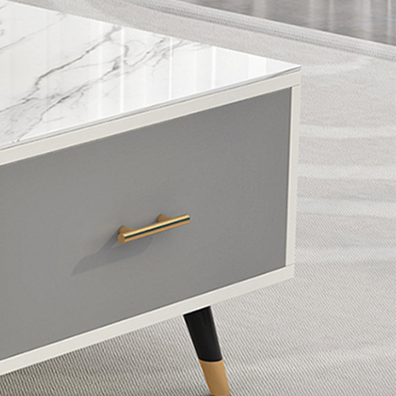 Modern Rectangular Coffee Table with Storage Wooden 4 Legs Cocktail Table