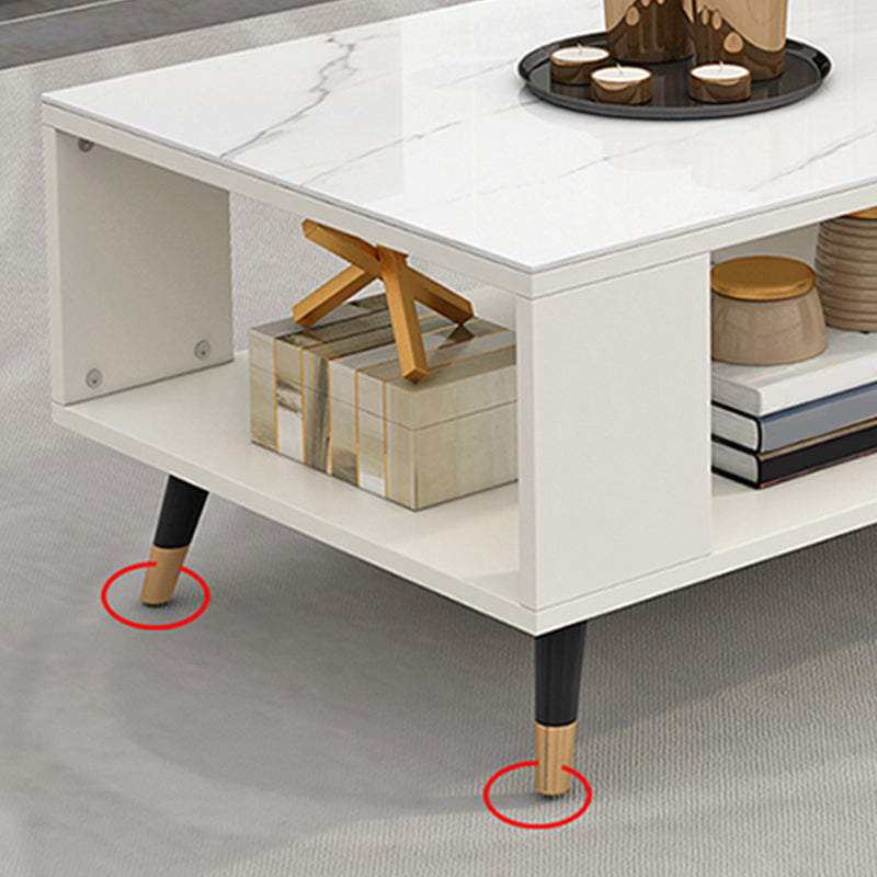 Modern Rectangular Coffee Table with Storage Wooden 4 Legs Cocktail Table