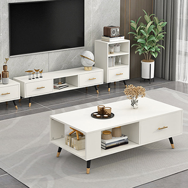 Modern Rectangular Coffee Table with Storage Wooden 4 Legs Cocktail Table