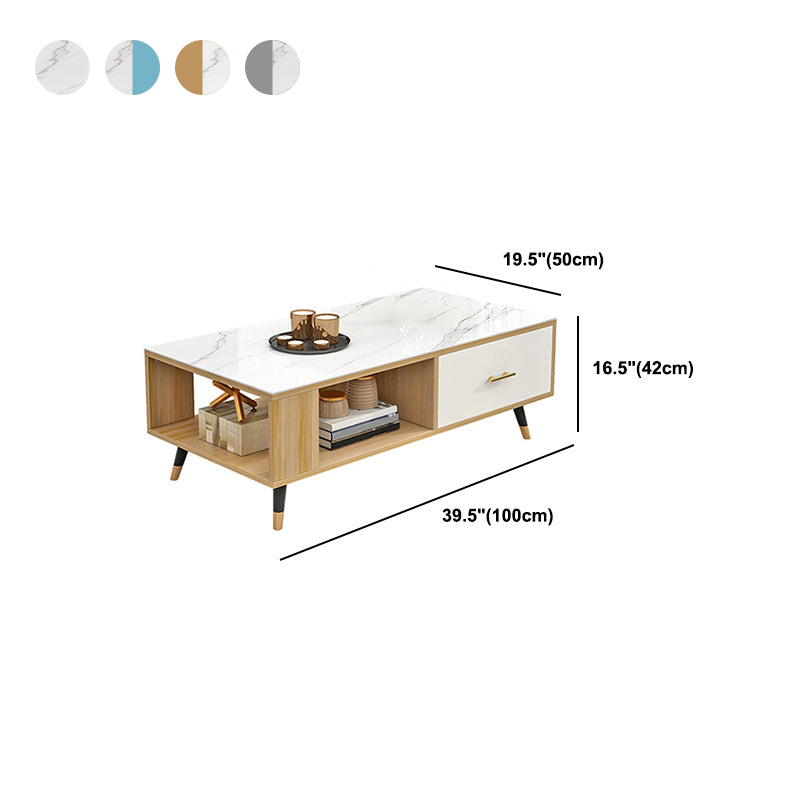 Modern Rectangular Coffee Table with Storage Wooden 4 Legs Cocktail Table