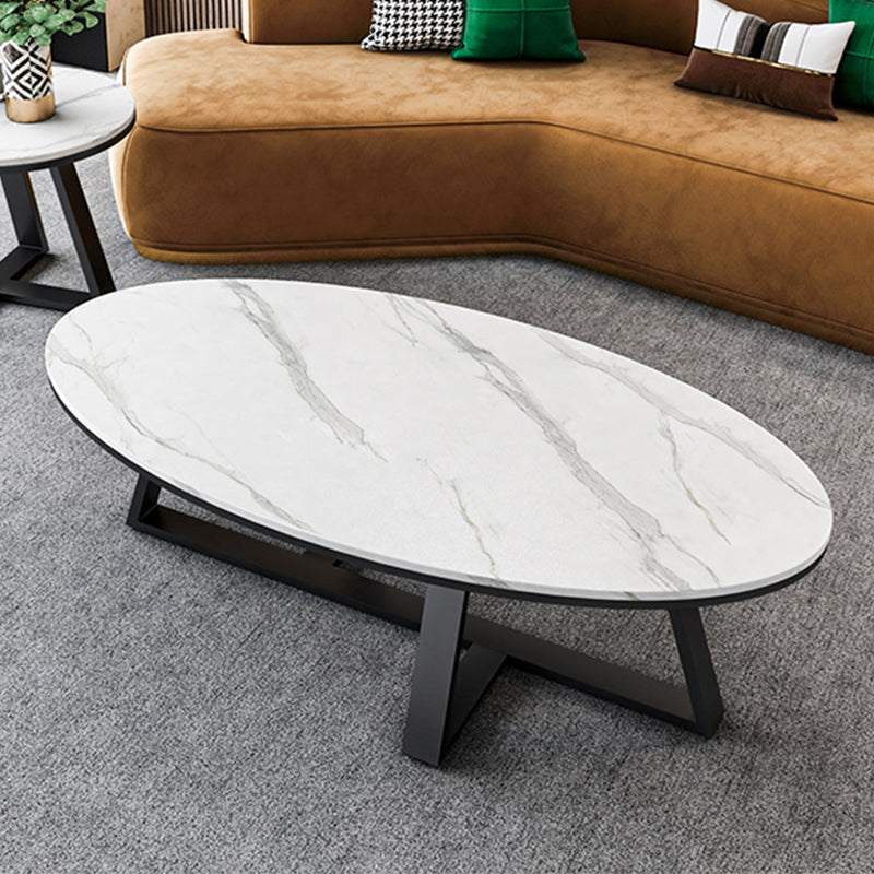 Slate Top Glam Cross Legs Coffee Table Oval Coffee Cocktail Table