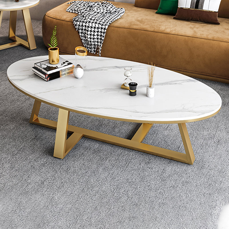 Slate Top Glam Cross Legs Coffee Table Oval Coffee Cocktail Table
