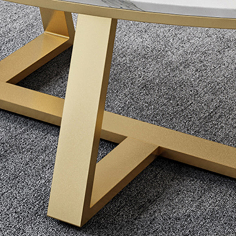 Slate Top Glam Cross Legs Coffee Table Oval Coffee Cocktail Table