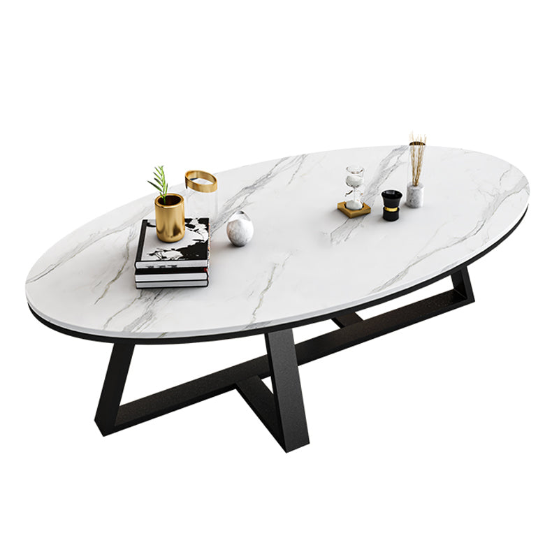 Slate Top Glam Cross Legs Coffee Table Oval Coffee Cocktail Table