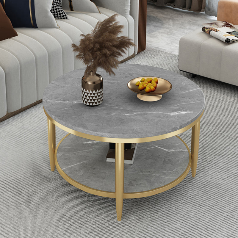Slate Round Coffee Table Glam 4 Legs Coffee Table with Storage