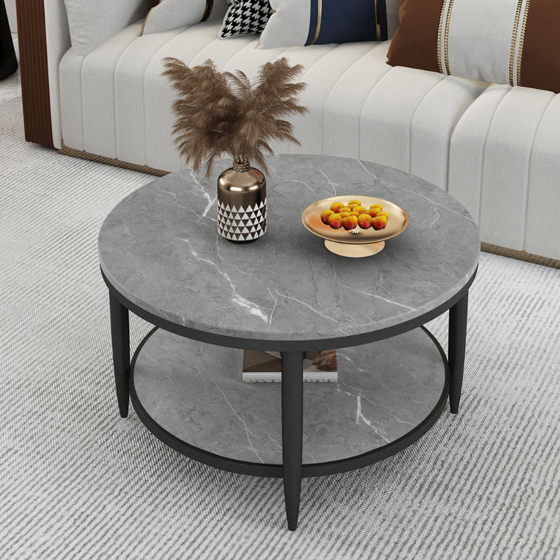 Slate Round Coffee Table Glam 4 Legs Coffee Table with Storage