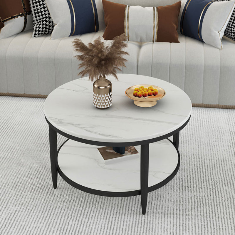 Slate Round Coffee Table Glam 4 Legs Coffee Table with Storage