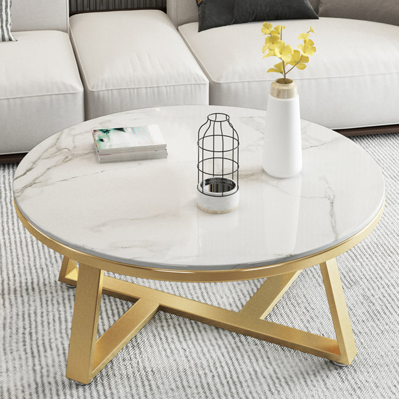 Glam Metal Cross Legs Coffee Table Slate Top Round Coffee Table