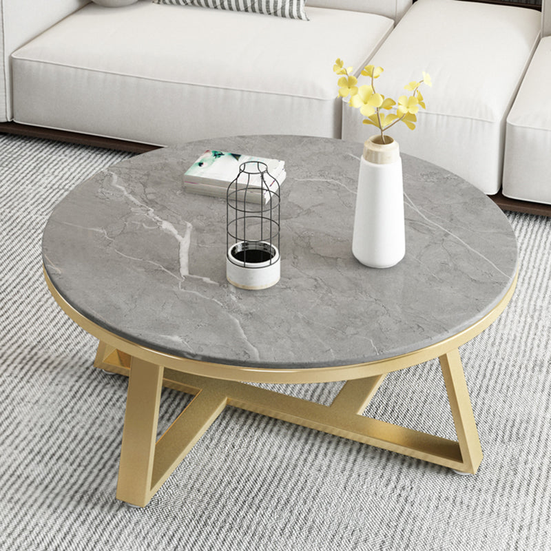 Glam Metal Cross Legs Coffee Table Slate Top Round Coffee Table