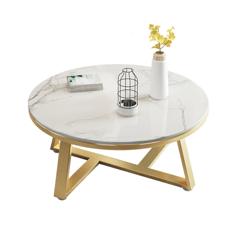 Glam Metal Cross Legs Coffee Table Slate Top Round Coffee Table