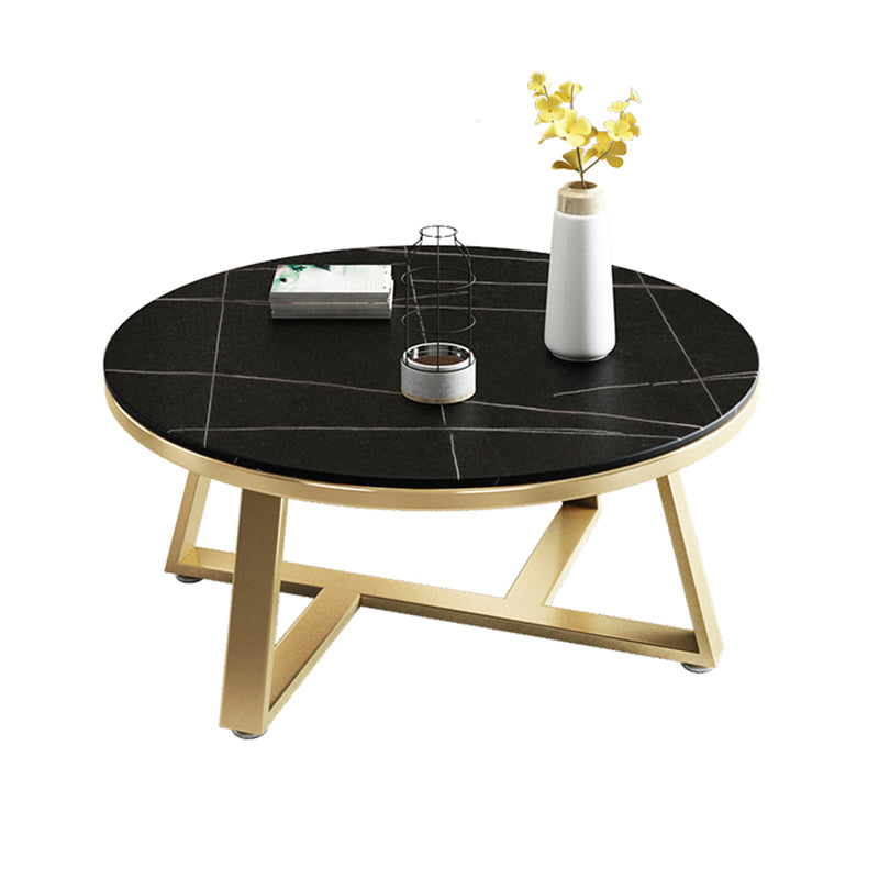 Glam Metal Cross Legs Coffee Table Slate Top Round Coffee Table