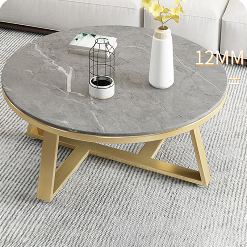 Glam Metal Cross Legs Coffee Table Slate Top Round Coffee Table