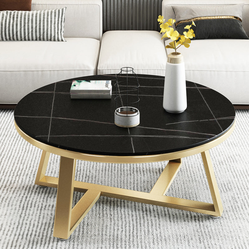 Glam Metal Cross Legs Coffee Table Slate Top Round Coffee Table