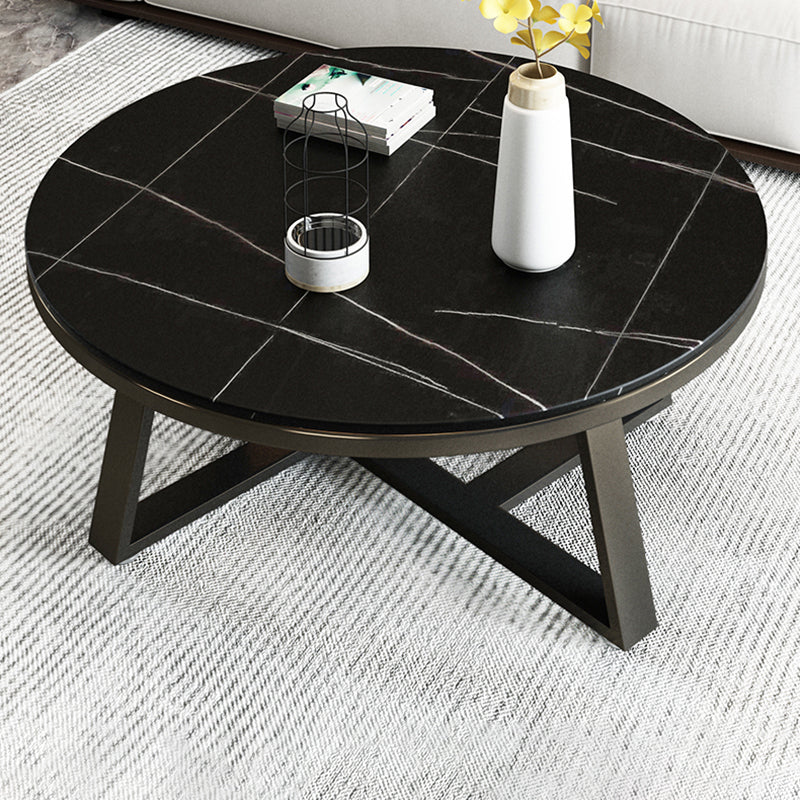 Glam Metal Cross Legs Coffee Table Slate Top Round Coffee Table