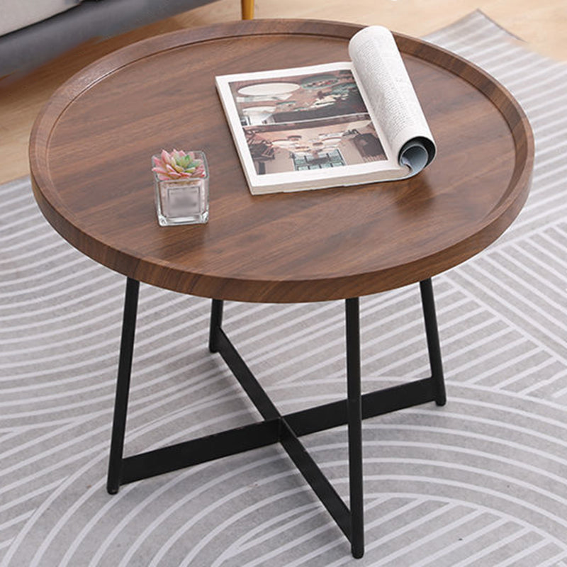 Modern Style Black Metal Base Wood-based/walnut Oval/round Table Top Side Table