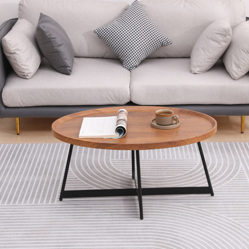 Modern Style Black Metal Base Wood-based/walnut Oval/round Table Top Side Table