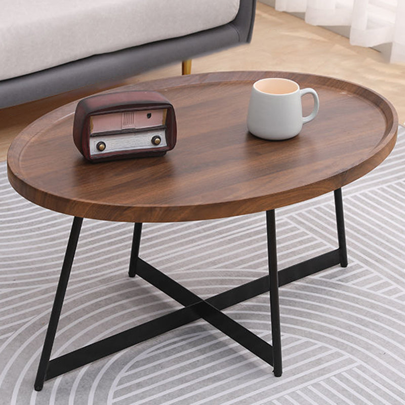 Modern Style Black Metal Base Wood-based/walnut Oval/round Table Top Side Table