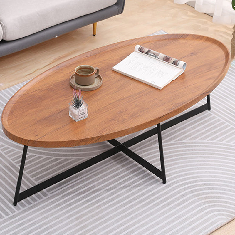 Modern Style Black Metal Base Wood-based/walnut Oval/round Table Top Side Table