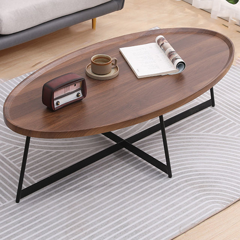Modern Style Black Metal Base Wood-based/walnut Oval/round Table Top Side Table