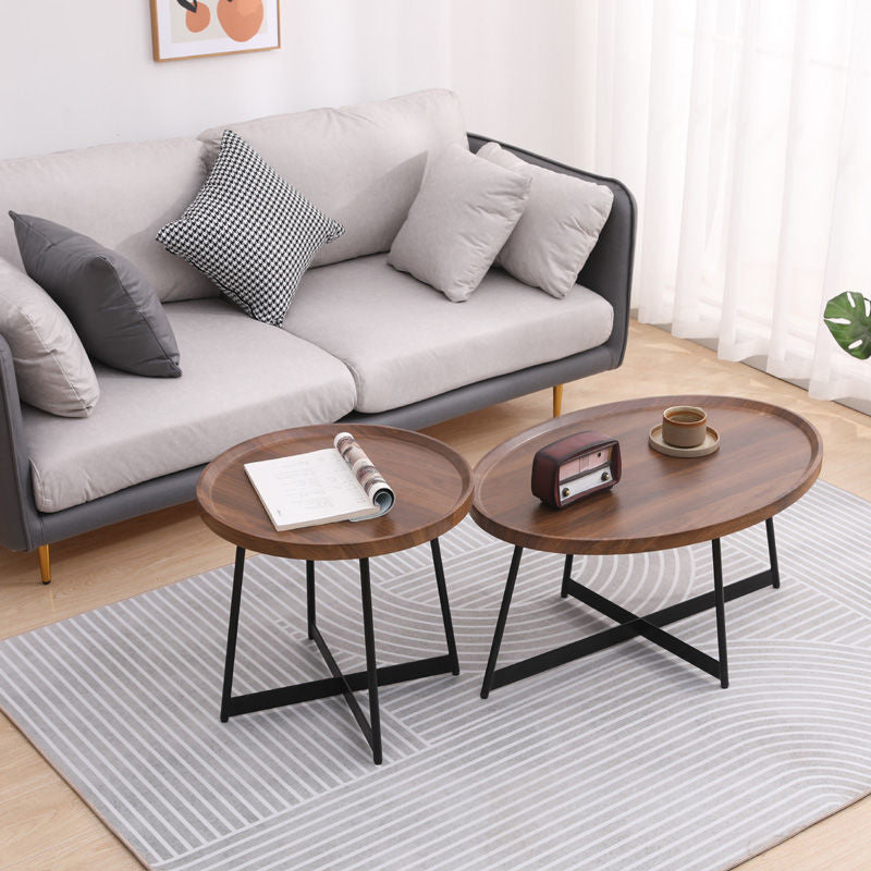 Modern Style Black Metal Base Wood-based/walnut Oval/round Table Top Side Table