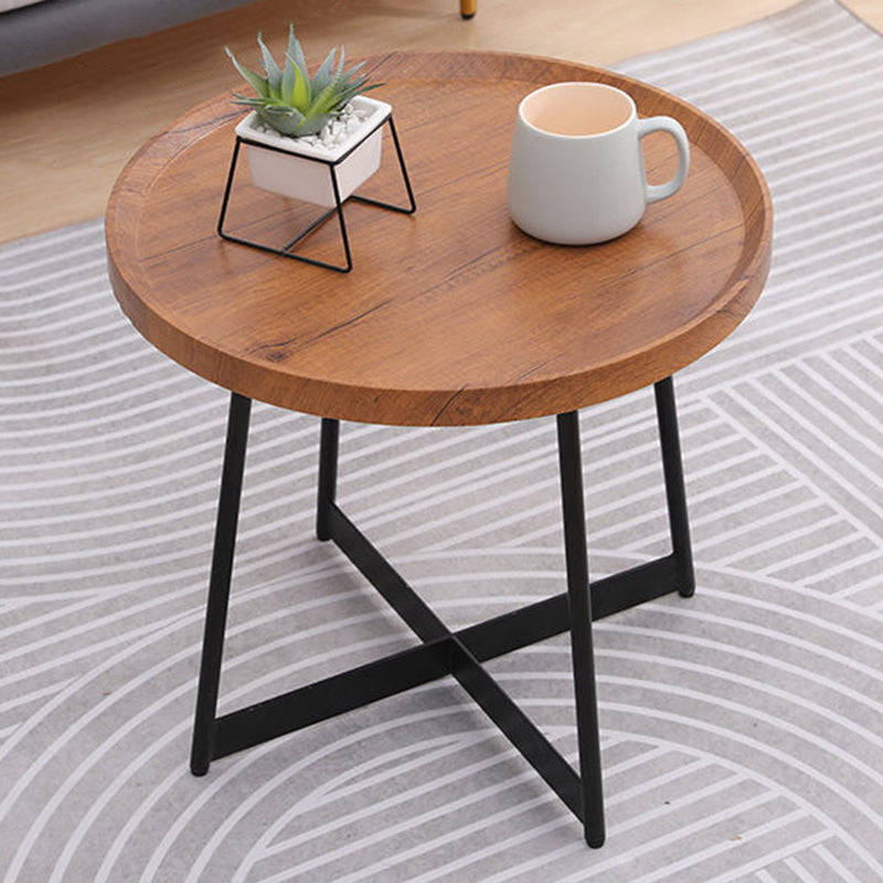 Modern Style Black Metal Base Wood-based/walnut Oval/round Table Top Side Table
