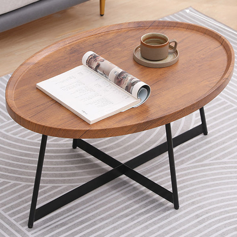 Modern Style Black Metal Base Wood-based/walnut Oval/round Table Top Side Table