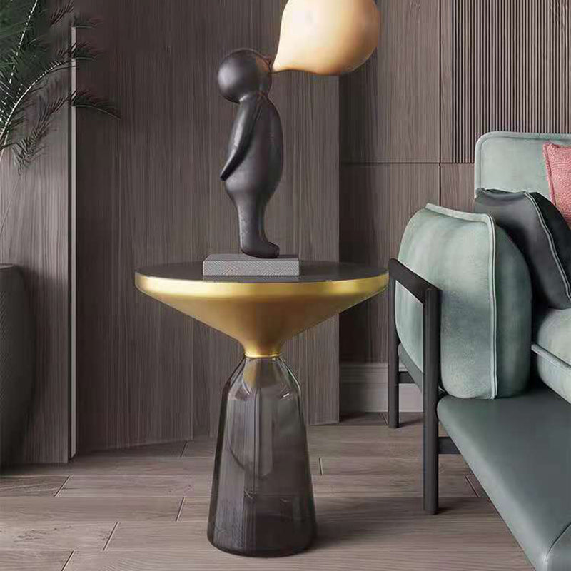 Contemporary Round Side Table Glass Pedestal Sofa End Table for Living Room