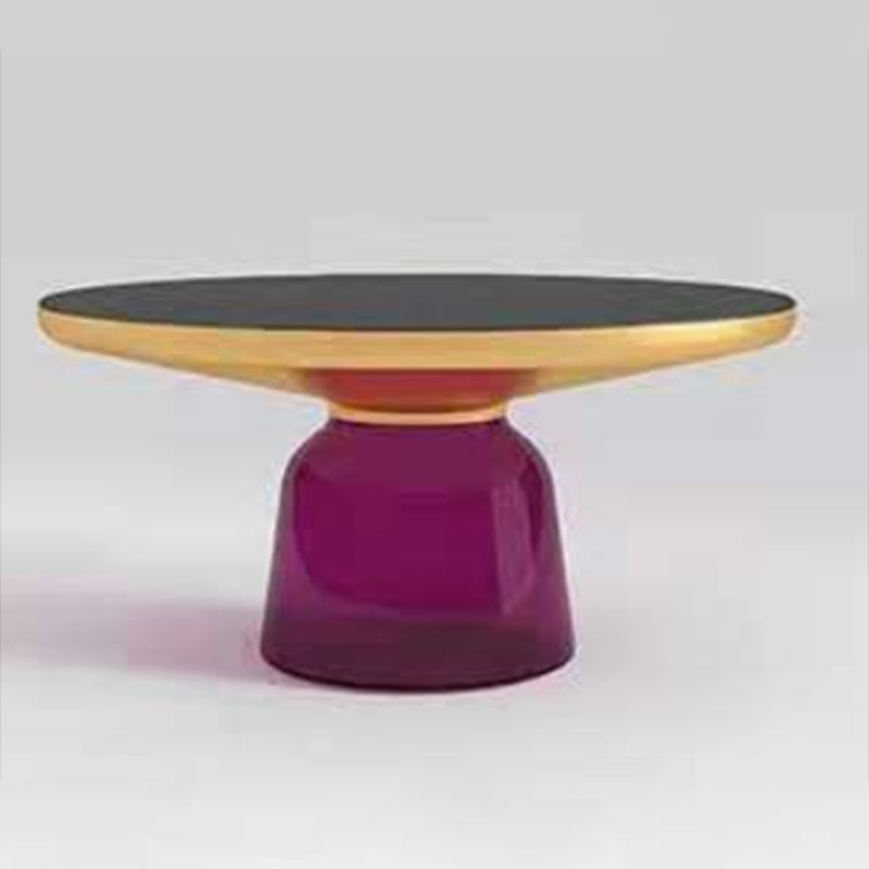 Contemporary Round Side Table Glass Pedestal Sofa End Table for Living Room