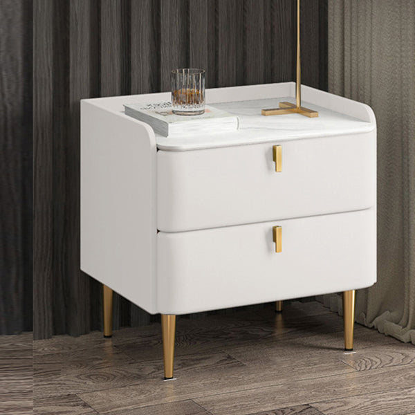 Luxury Stone Top Nightstand 18.5" Tall Leather Night Table with Drawers