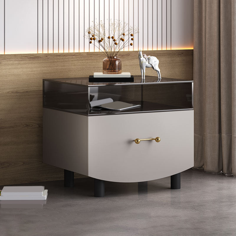 Nightstand with Drawer and Shelve 22" Tall Solid Wood Night Table with Legs