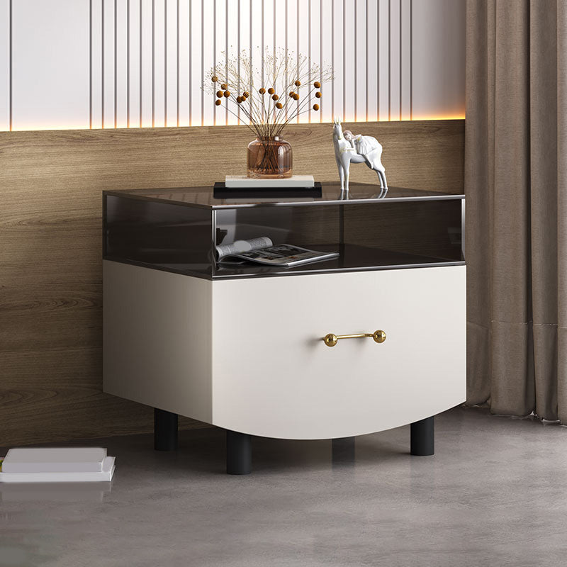 Nightstand with Drawer and Shelve 22" Tall Solid Wood Night Table with Legs