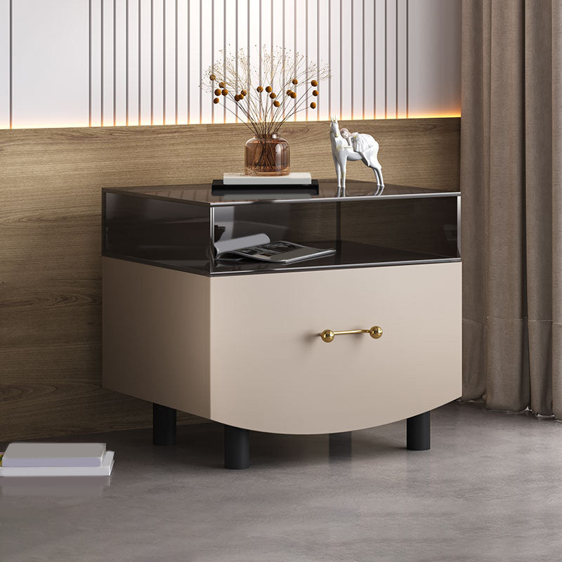 Nightstand with Drawer and Shelve 22" Tall Solid Wood Night Table with Legs