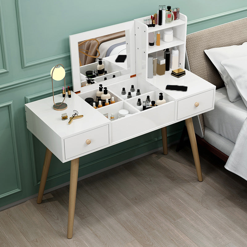 White Wood-based Panel Countertops Solid Wood Legs with Storage Racks and Dressing Tables