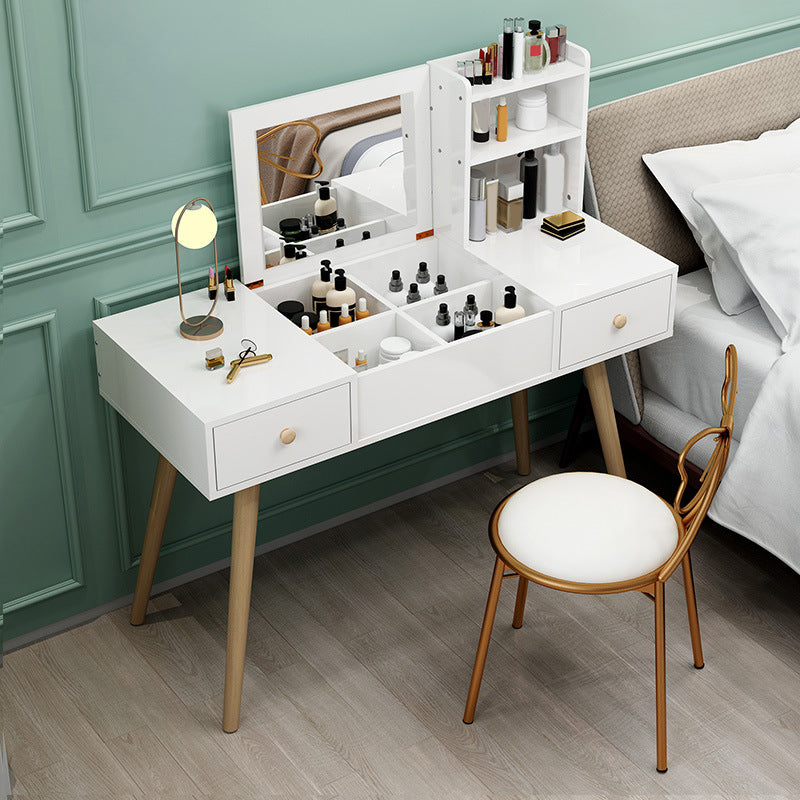 White Wood-based Panel Countertops Solid Wood Legs with Storage Racks and Dressing Tables