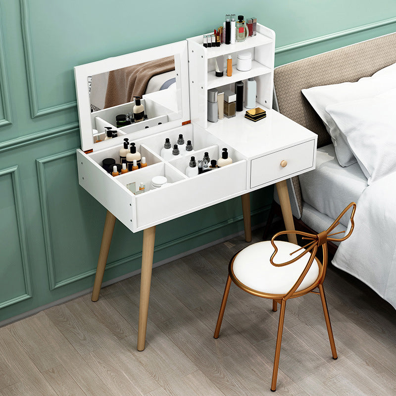 White Wood-based Panel Countertops Solid Wood Legs with Storage Racks and Dressing Tables