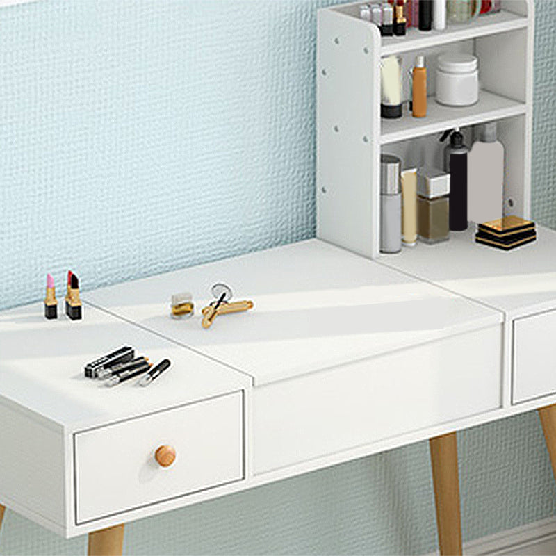 White Wood-based Panel Countertops Solid Wood Legs with Storage Racks and Dressing Tables