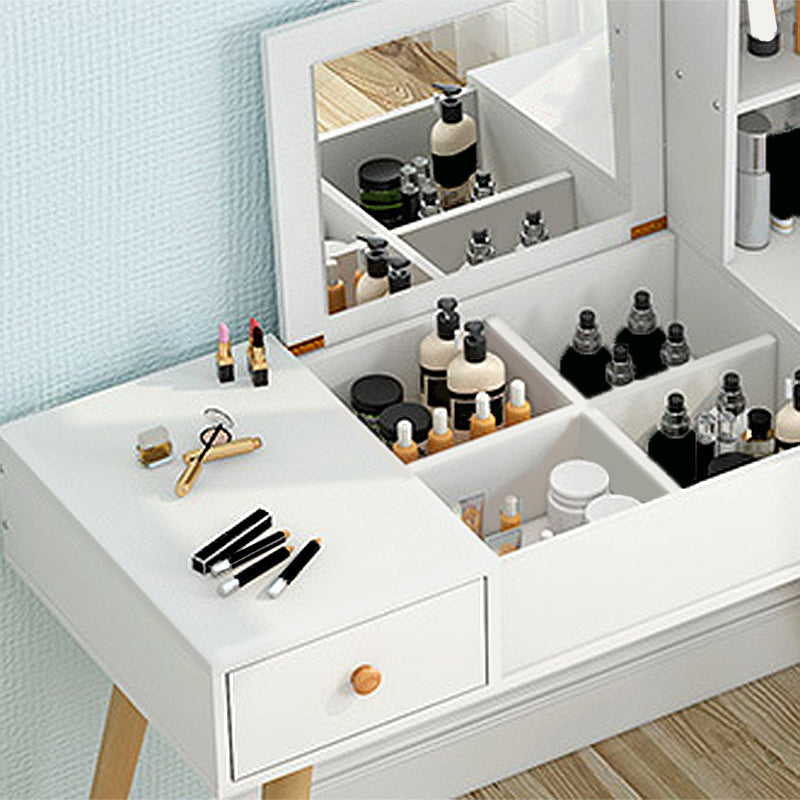 White Wood-based Panel Countertops Solid Wood Legs with Storage Racks and Dressing Tables