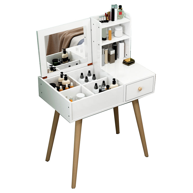 White Wood-based Panel Countertops Solid Wood Legs with Storage Racks and Dressing Tables