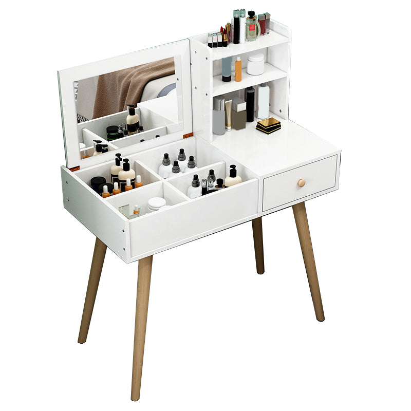 White Wood-based Panel Countertops Solid Wood Legs with Storage Racks and Dressing Tables