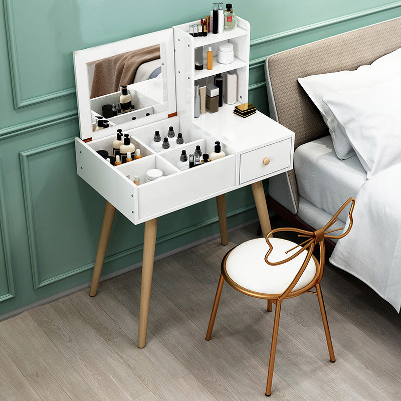 White Wood-based Panel Countertops Solid Wood Legs with Storage Racks and Dressing Tables