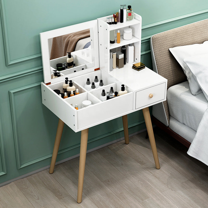 White Wood-based Panel Countertops Solid Wood Legs with Storage Racks and Dressing Tables