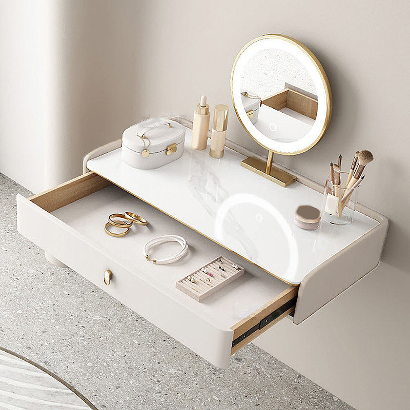Glam Style Off-white Slate Countertop Wall Mounted with 1/2 Drawer Dresser