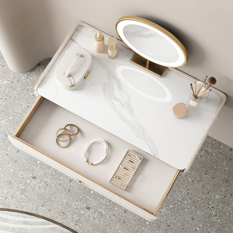 Glam Style Off-white Slate Countertop Wall Mounted with 1/2 Drawer Dresser