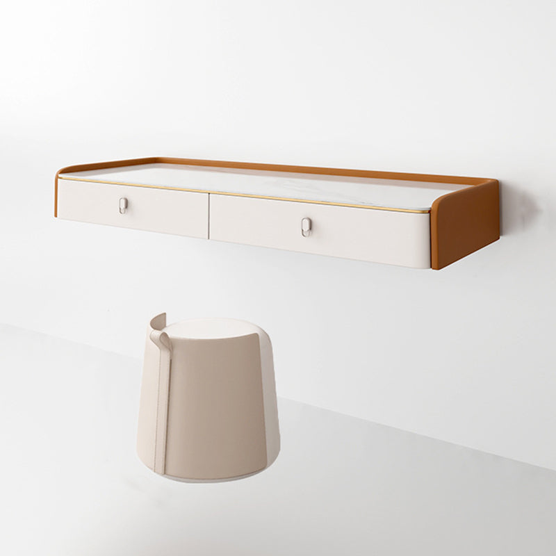 Glam Style Off-white Slate Countertop Wall Mounted with 1/2 Drawer Dresser