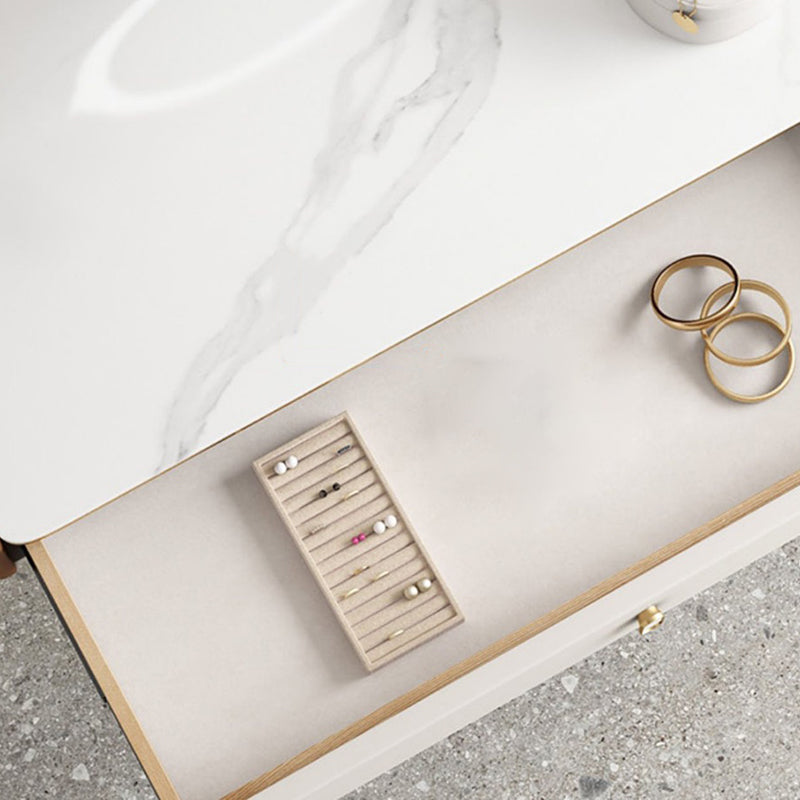 Glam Style Off-white Slate Countertop Wall Mounted with 1/2 Drawer Dresser