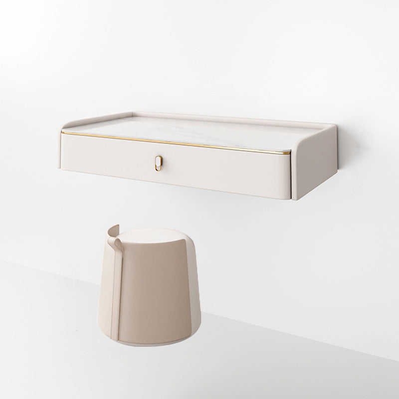 Glam Style Off-white Slate Countertop Wall Mounted with 1/2 Drawer Dresser