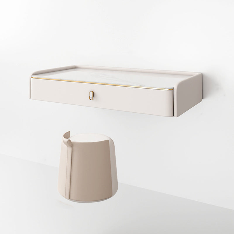 Glam Style Off-white Slate Countertop Wall Mounted with 1/2 Drawer Dresser