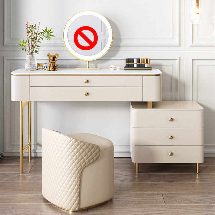 White Rock Sheet Top Gold Metal Base Glam Style 2/5 Drawers Dresser